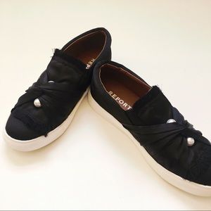 Report black satin shoes with pearl detail